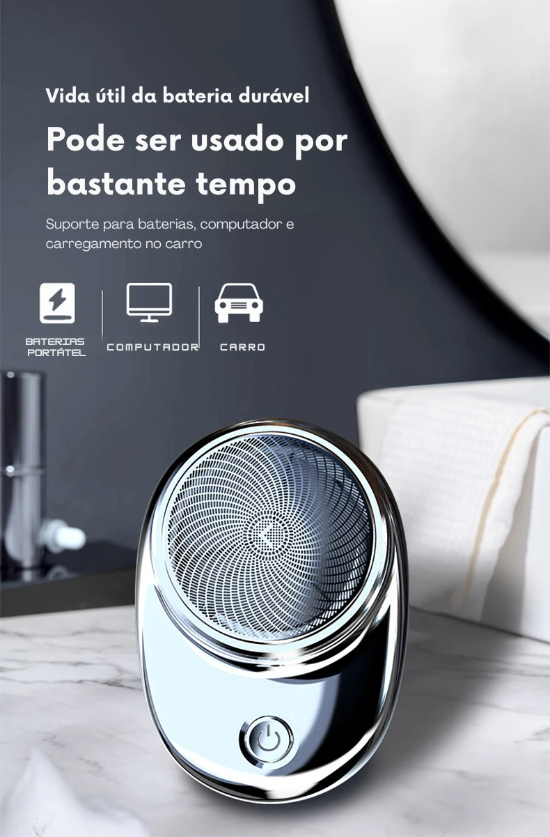 Mini Barbeador Elétrico Portátil, barbeador seco e molhado, carregamento rápido