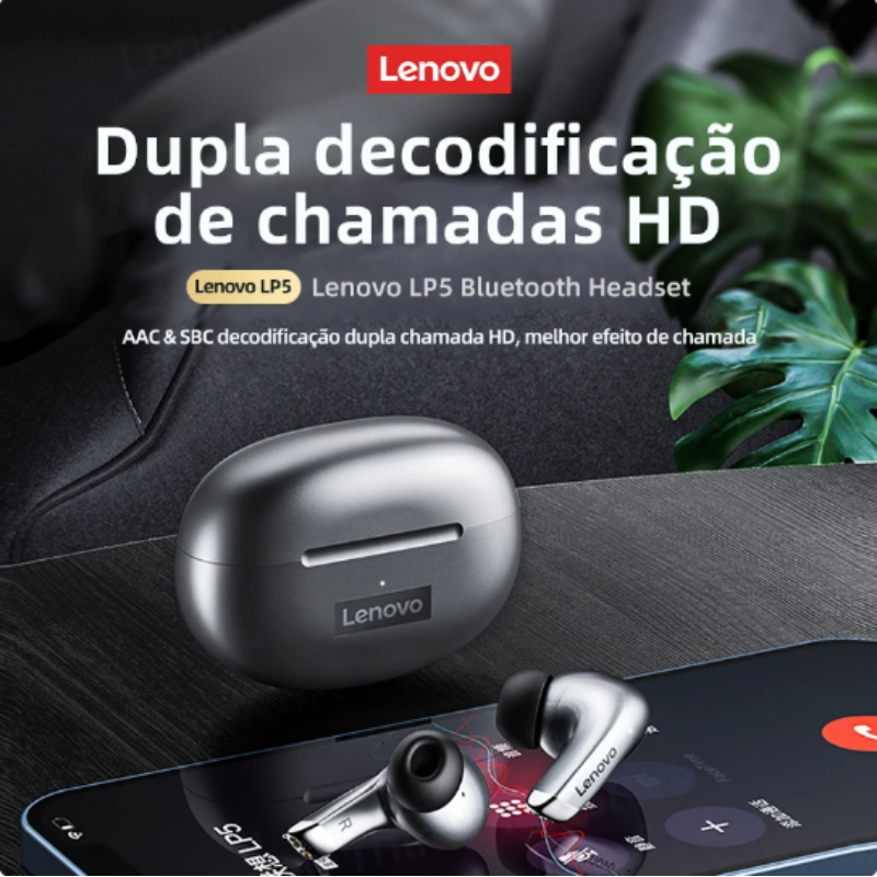 Lenovo-LP5 Fones De Ouvido Bluetooth Sem Fio