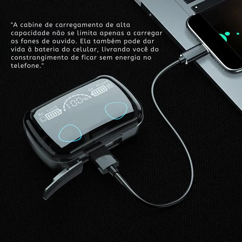 Fone de Ouvido Tws sem fio, bluetooth com caixa carga e Cancelamento Ruído