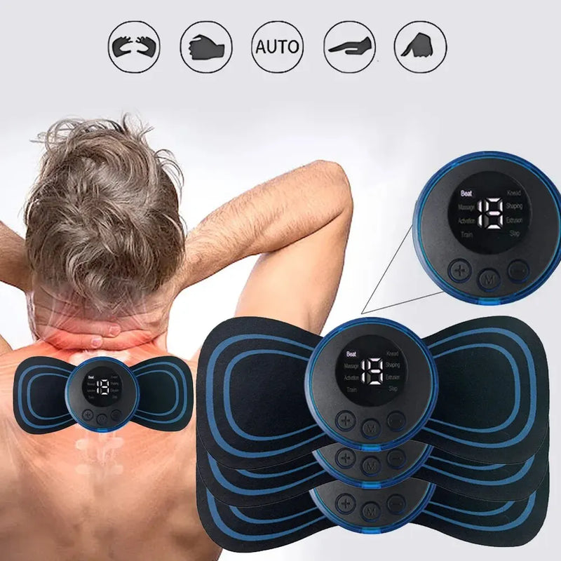 Conjunto de massageador elétrico ems, 8 modos, 19 níveis de força, ferramentas de massagem para uso doméstico, para aliviar dor e fadiga.